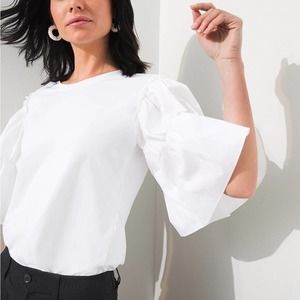 Chico’s Knit and Woven Tiered Ruffle Sleeve White Top Blouse Size 0 small